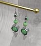 Aluminium Round Tube, Recycled Green Beads Dangle Earrings, Upcycled Jewellery - Image 2
