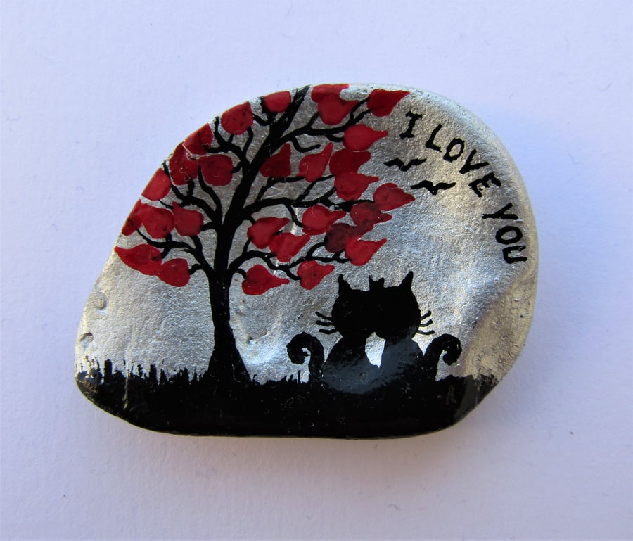 Valentines Card for Him, Love Cats Card for Her, Unique Hand Painted Shell, Tree