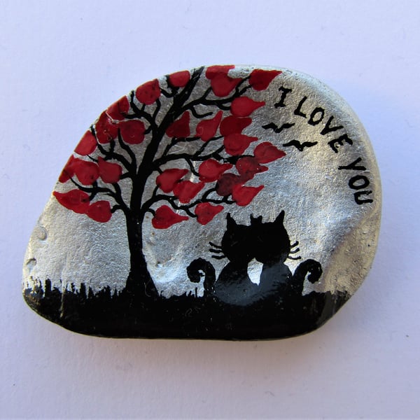 Valentines Card for Him, Love Cats Card for Her, Unique Hand Painted Shell, Tree