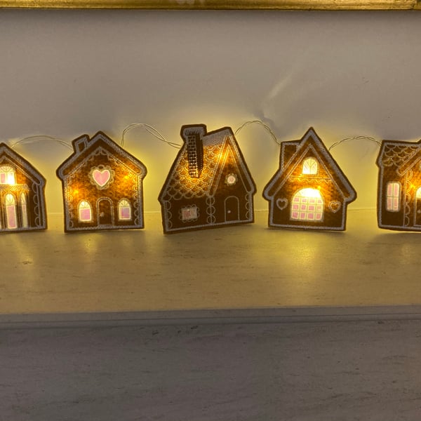 Gingerbread houses led light up Christmas garland. 