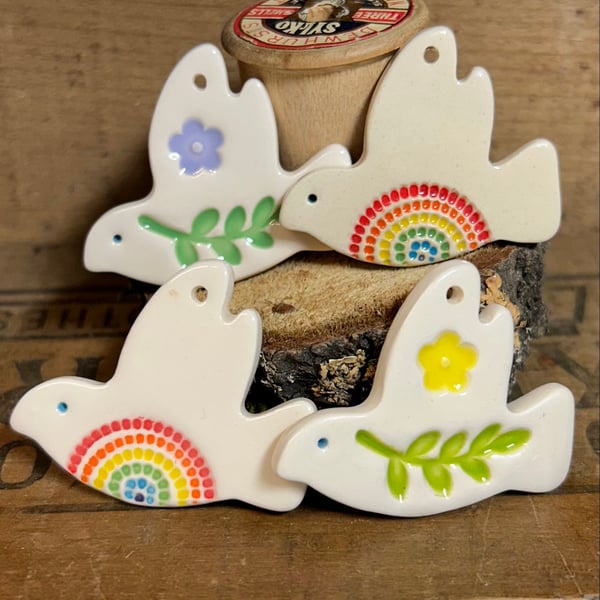 Perfectly Imperfect Set of four lightweight ceramic dove decorations