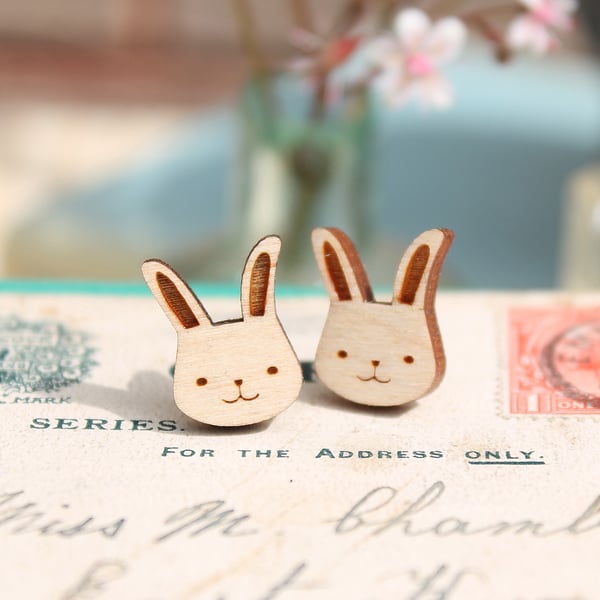 Wooden Bunny Rabbit Earrings