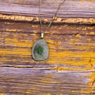 Beach Stone And Green Cornish Sea Glass Pendant- 18 Inch Metal Chain Necklace
