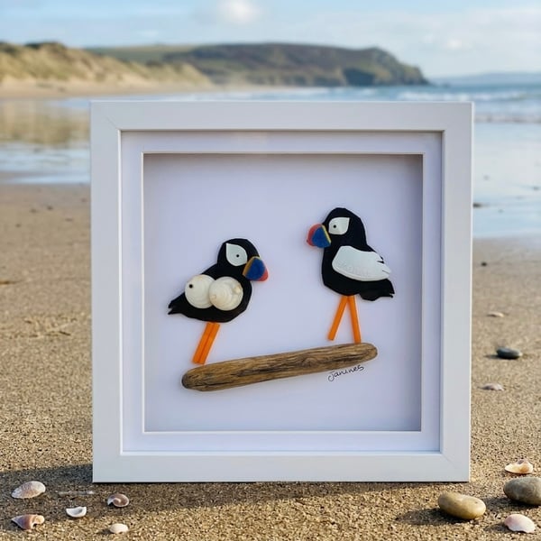 Framed Beach Plastic Atlantic Puffins