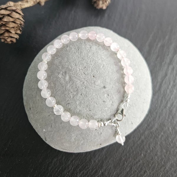 Pale Pink Rose Quartz and Sterling Silver Bracelet