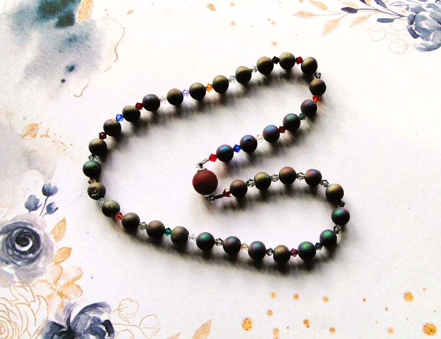 Rainbow Druzy Agate Necklace, bracelet and earrings