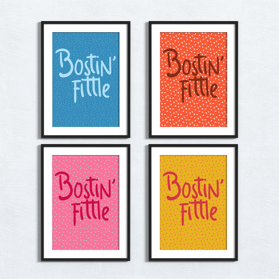 Brummie phrase print: Bostin’ fittle