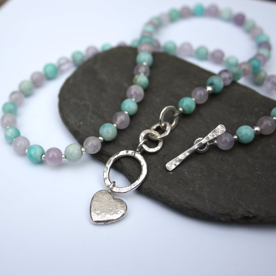 Silver amethyst and amazonite necklace