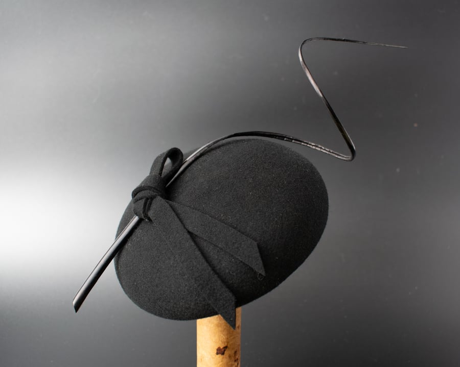 Black Hat - Womens Wedding Hat, Felt Percher Headpiece
