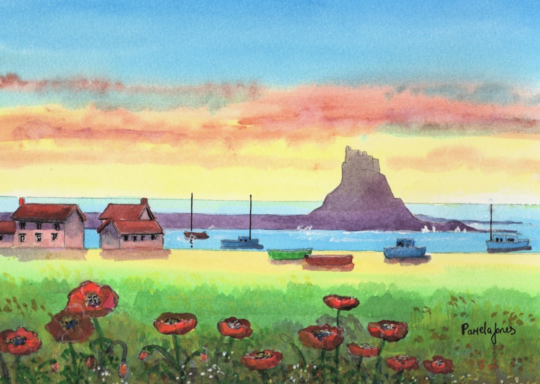 Holy island, Lindisfarne, Northumberland, Original Watercolour in 14 x 1 " Mount