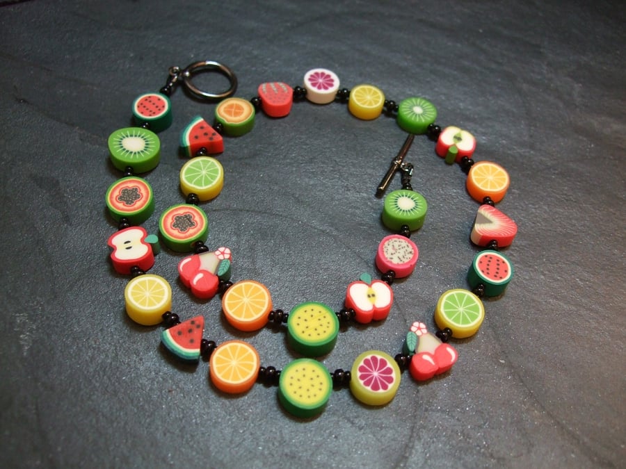 Tutti Frutti Collection Fruit Salad Kitsch Polymer Clay Necklace