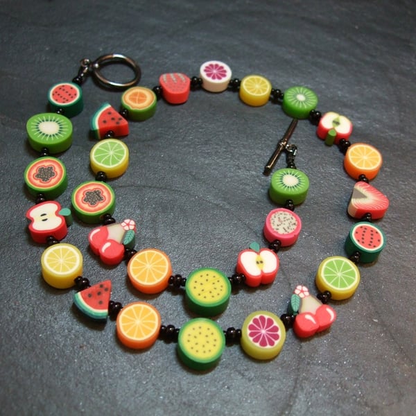 Tutti Frutti Collection Fruit Salad Kitsch Polymer Clay Necklace