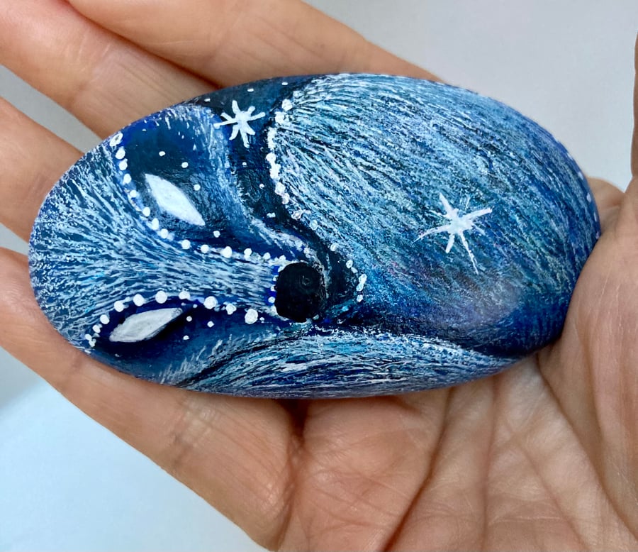 Blue Star Wolf Painting On Stone  Wolf Totem Worry Stone 