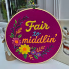'Fair to Middlin'' Hand Embroidered Floral Wall Art - 8 Inch