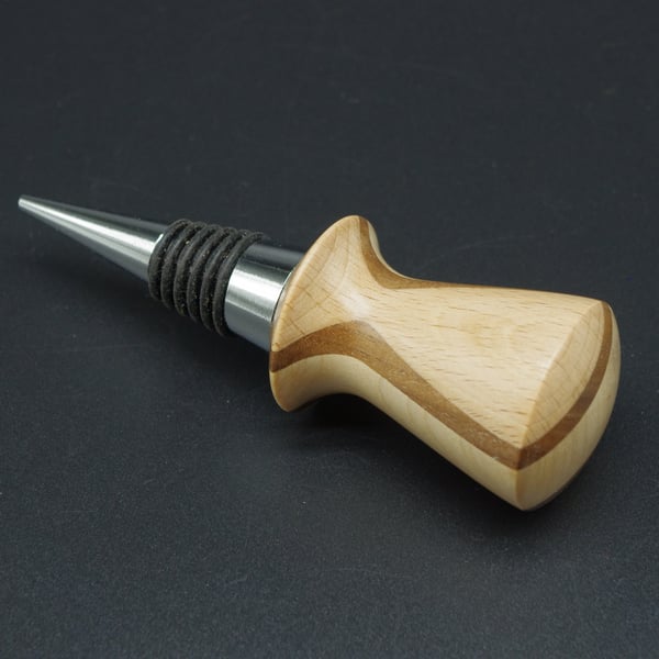 Hand Turned Wooden Bottle Stopper, Scottish Mixed Woods With Mahogany Stripes.