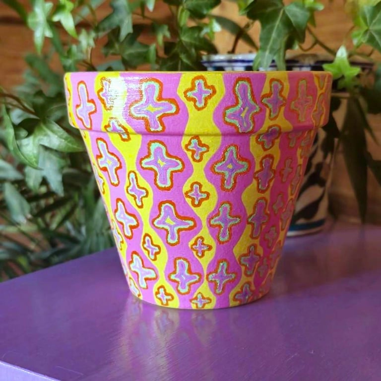 Hand painted psychedelic plant pot 
