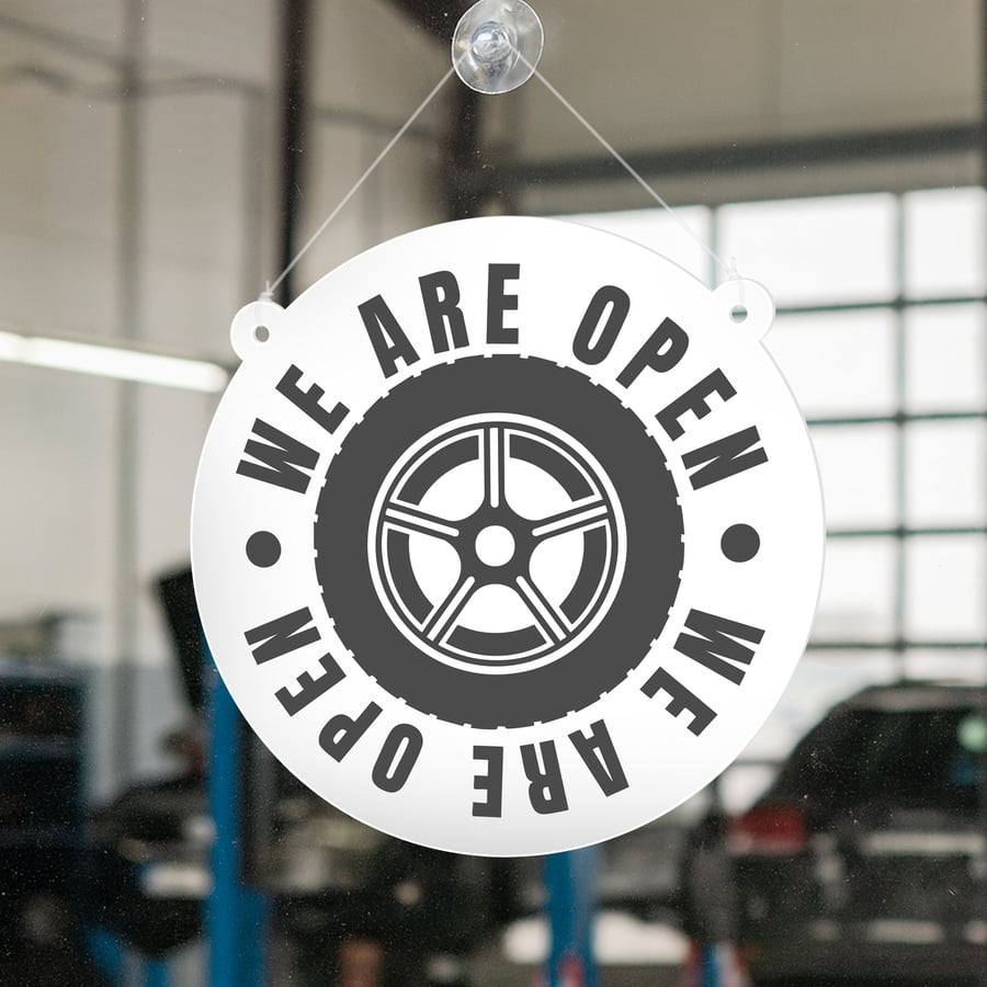 Open & Closed Sign for Garage - Wheel Rim: Car Service Shop, Auto Service Sign