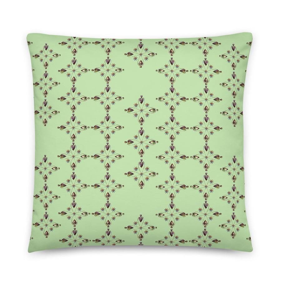 1 CUSHION - POLY LINEN or FAUX SUEDE HELIUM HEARTS GREEN Throw Pillow