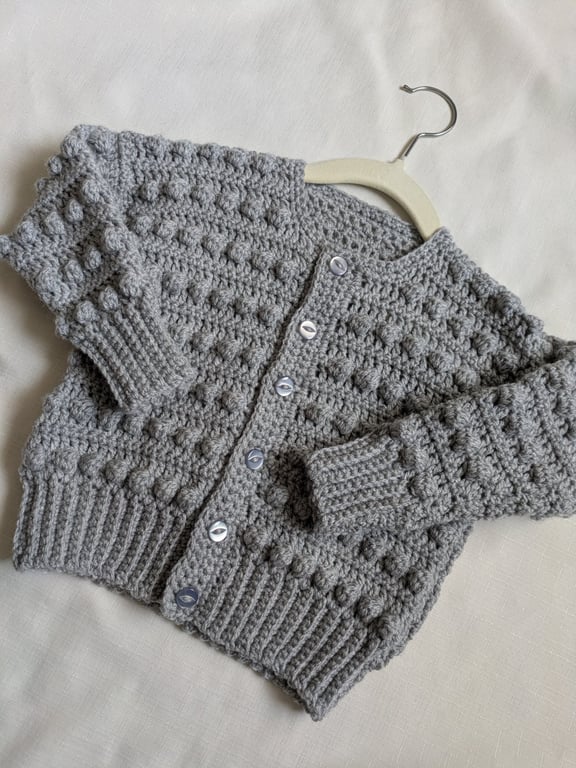 Mid grey bobble knit cardigan for 18 months old toddler 
