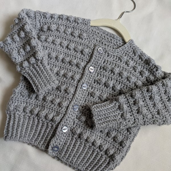 Mid grey bobble knit cardigan for 18 months old toddler 