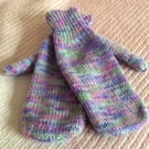 Hand Knitted Mittens Muted Pastel Lilac Pattern Adult size