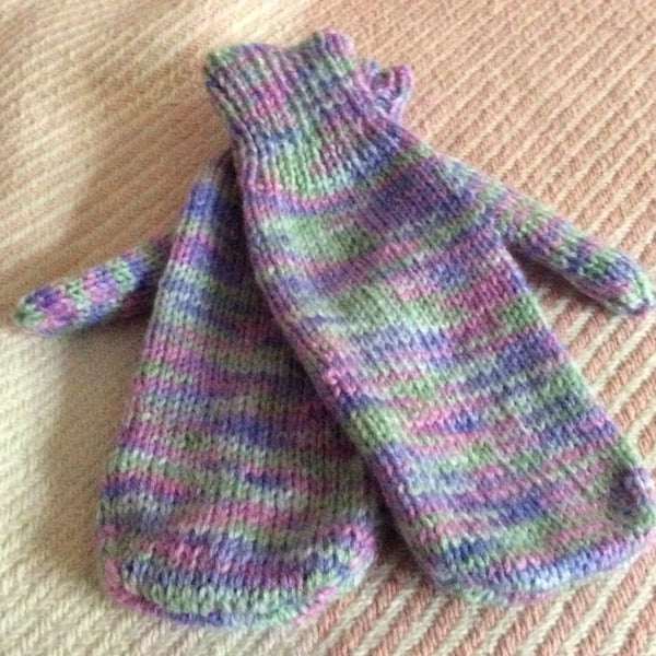 Mittens Hand Knitted in a Muted Pastel Lilac Pattern Adult size
