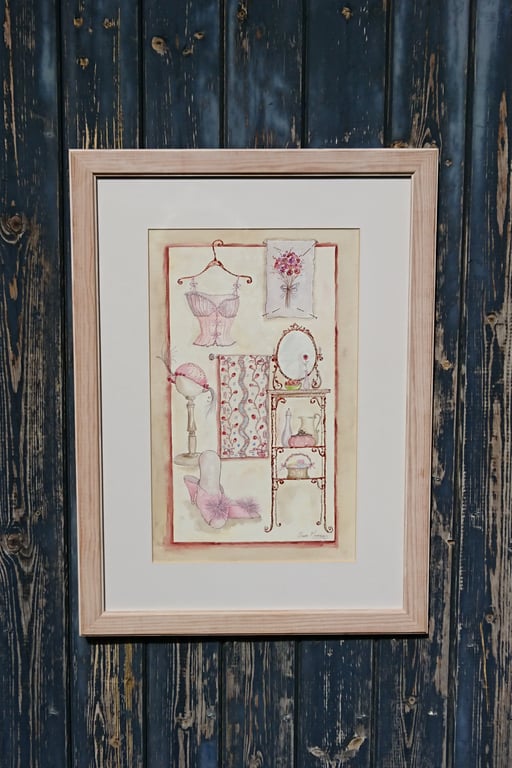 Pink camisole vintage inspired collage original watercolour painting