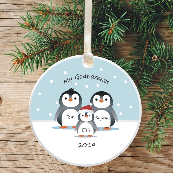 Godparents Personalised Christmas Tree Decoration - Festive Godparents Keepsake