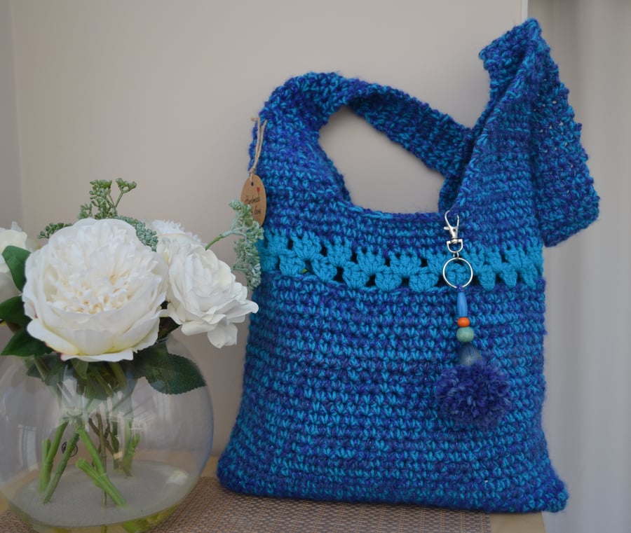 Bright Blue Glitter Bag With Shell Pattern