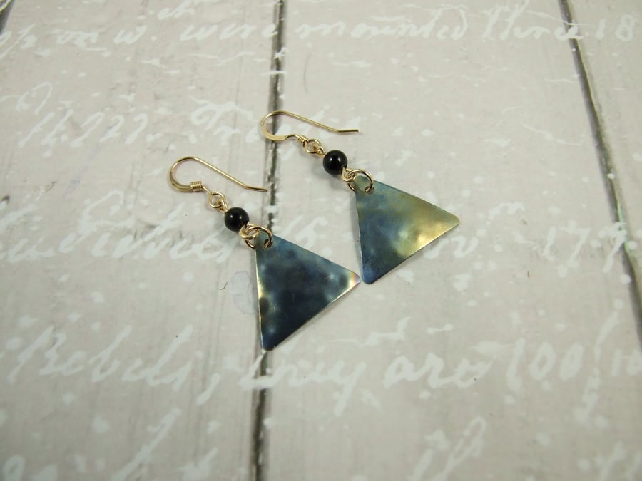 Earrings,  Anodised Blue Titanium, Goldstone and 14ct Goldfilled Earrings
