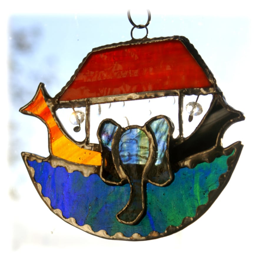 SOLD Noahs Ark Suncatcher Stained Glass  Handmade animals boat flood