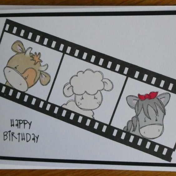 Film Roll Birthday Card - Farm Animals - Red