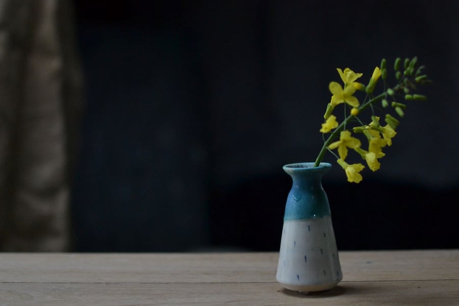 Small Ceramic flared Bud Vase - Solstice. Beautifully glazed in sea tones