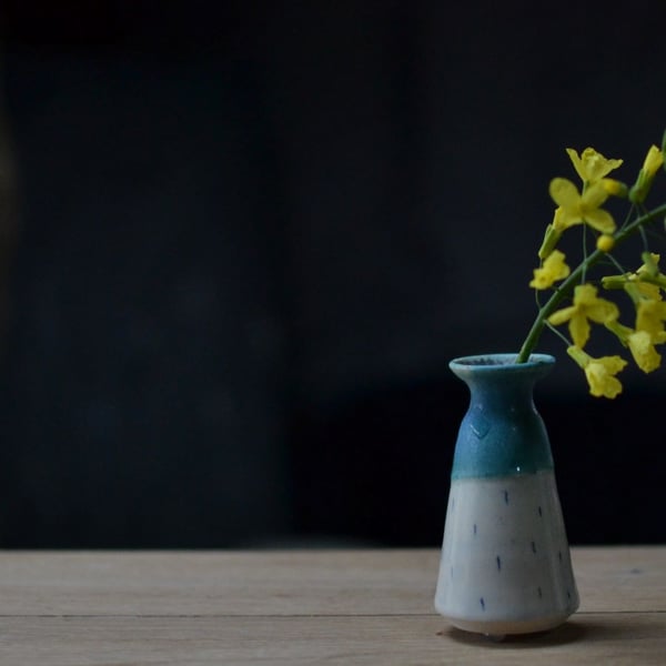 Small Ceramic flared Bud Vase - Solstice. Beautifully glazed in sea tones