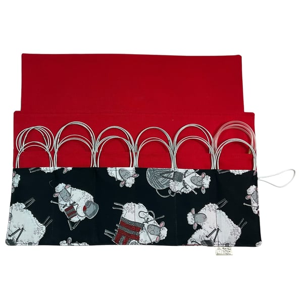 fixed Circular knitting needle case with sheep sock needles roll wallet,