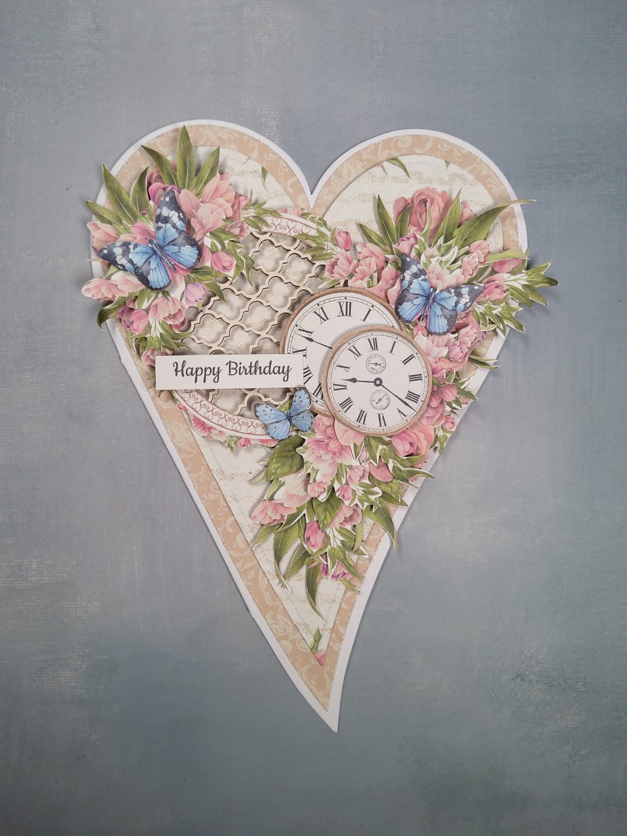 Handmade Floral Heart Card - Birthday Keepsake