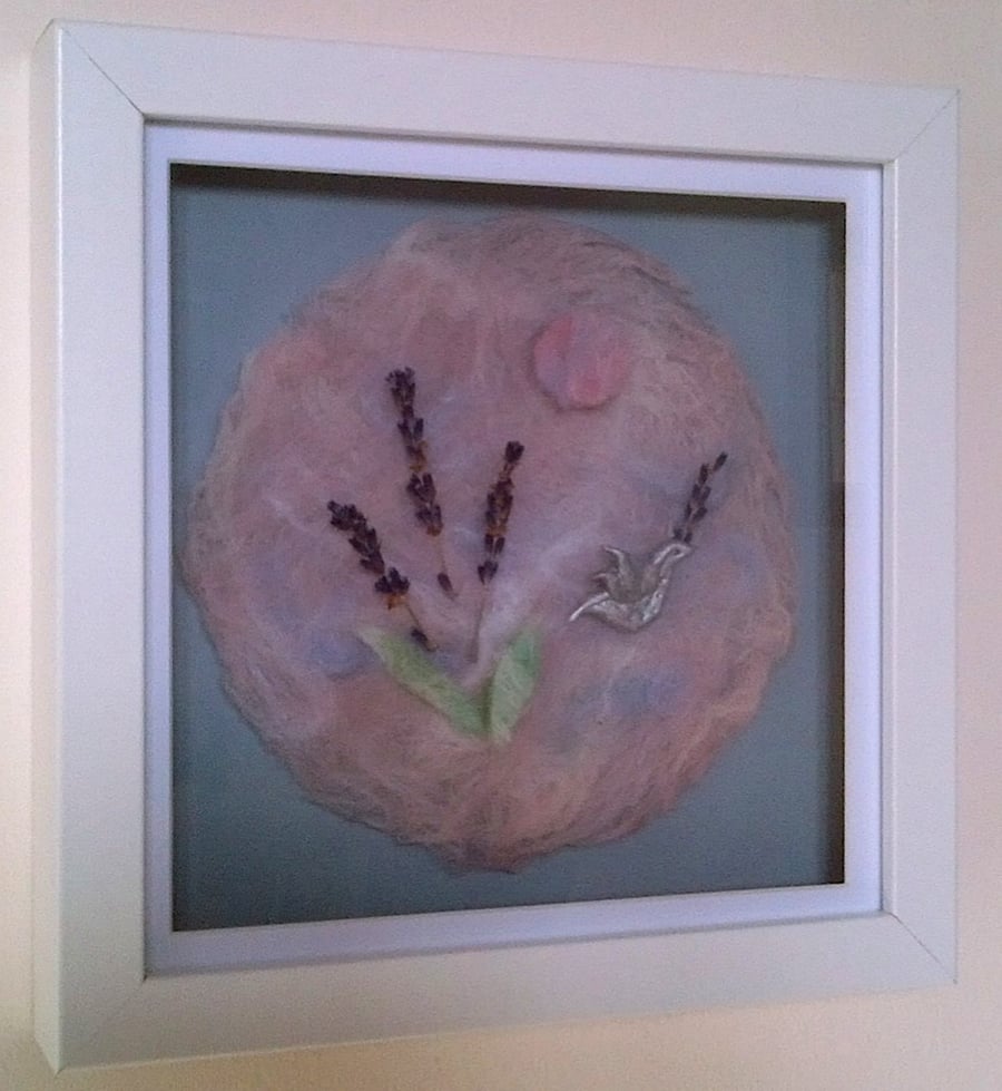 'Lavender & Bird of Peace' 3D Felt & Clay Picture 