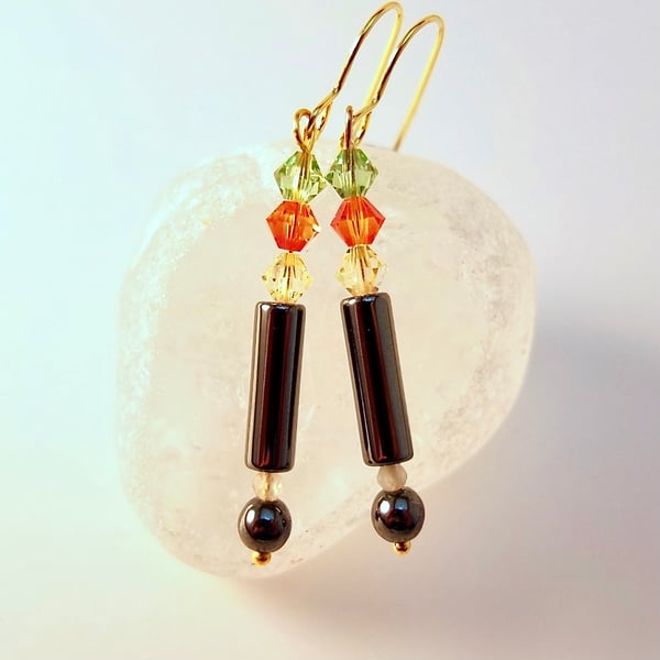 Hematite Earrings With Sparkly Swarovski Crystals - Free UK Delivery