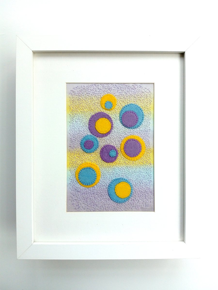 Abstract Circles Embroidered Felt Textile Art