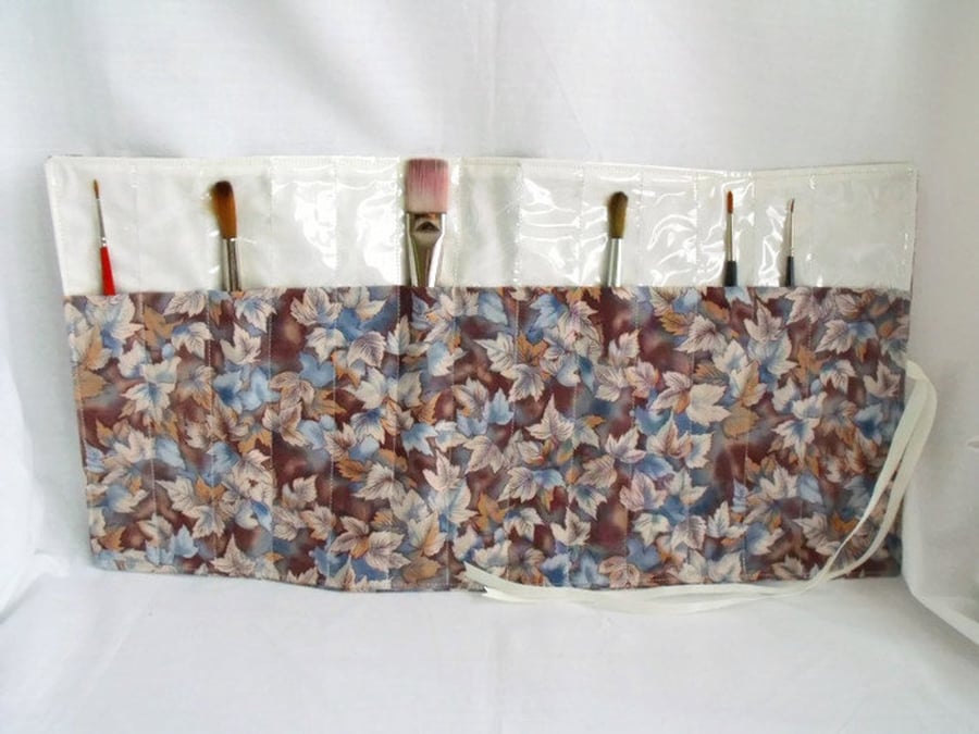 waterproof paint brush holder for painting on plein air, autumn leaves fabric