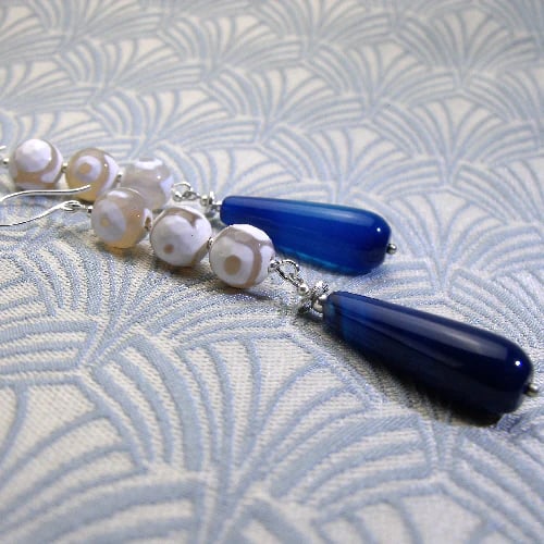 Long Blue Semi-Precious Earrings, Long Blue Handmade Earrings, Long Earrings NM7