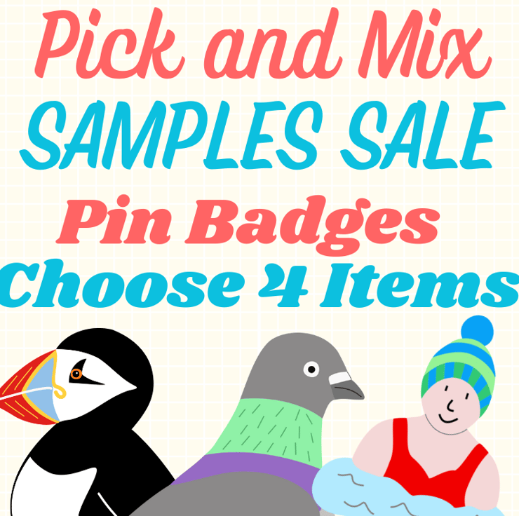 Pin Badges SAMPLES SALE, Pick and Mix, Choose 4 - Folksy Pin Badges SAMPLES SALE, Pick and Mix, Choose 4 - Folksy