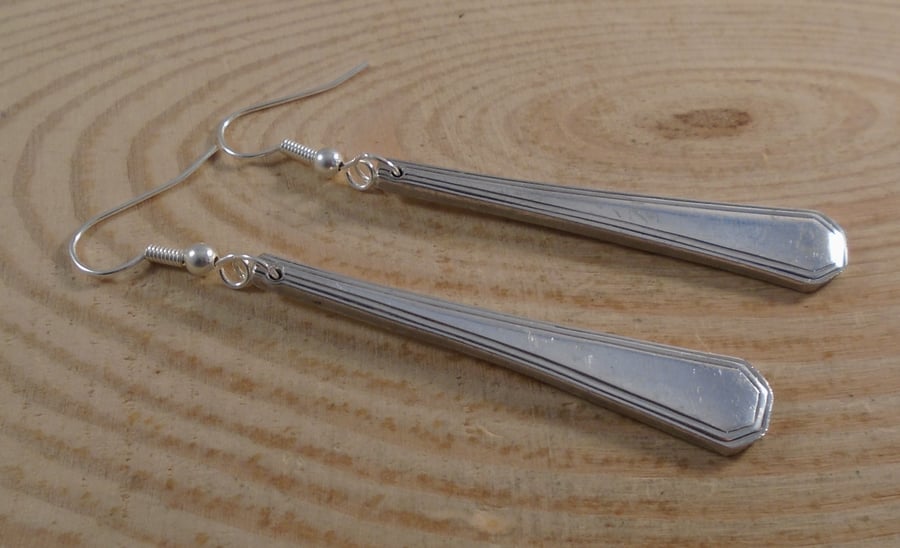 Upcycled Silver Plated Grecian Sugar Tong Handle Drop Dangle Earrings SPE061908