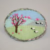 Embroidered Applique Brooch - Spring Sheep and Blossom