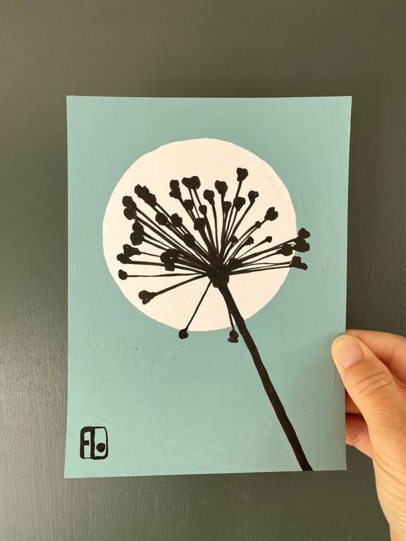 Garden Allium, seed head, shadow painting, handmade art, signed