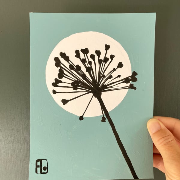 Garden Allium, seed head, shadow painting, handmade art, signed