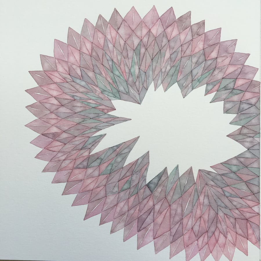 Pink blue pattern abstract watercolour painting 