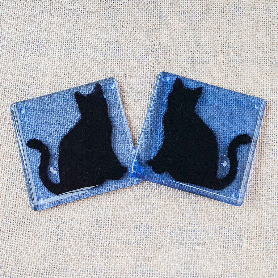Black Cat Fused Glass Coasters