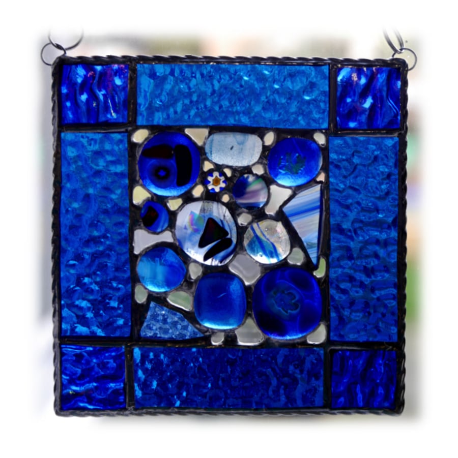 Blue Abstract Suncatcher Stained Glass Fusion 006