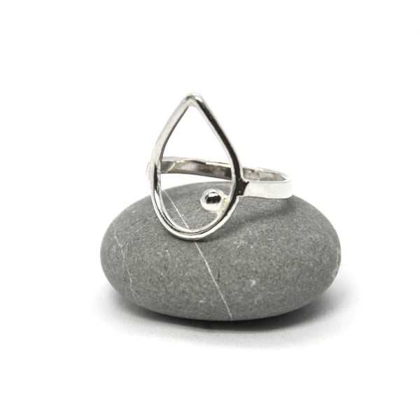 Silver open teardrop ring